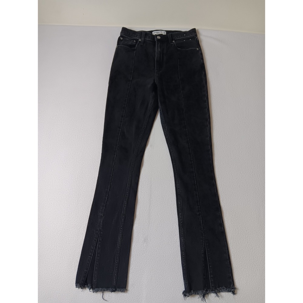 Abercrombie‎ & Fitch The Skinny High Rise Black Split Hem Jeans 26 2R Seam Front
